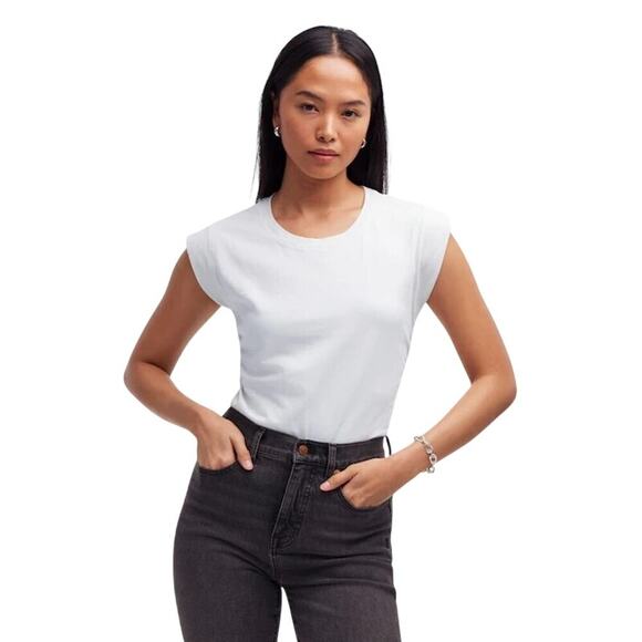 Madewell Side-Cinch Muscle Tee White Cap Sleeve Top Size S NWT - Picture 1 of 9